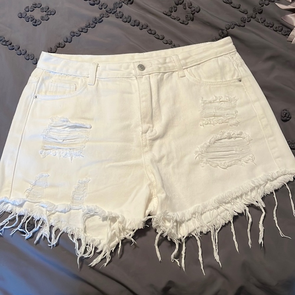 White Distressed Jean Shorts